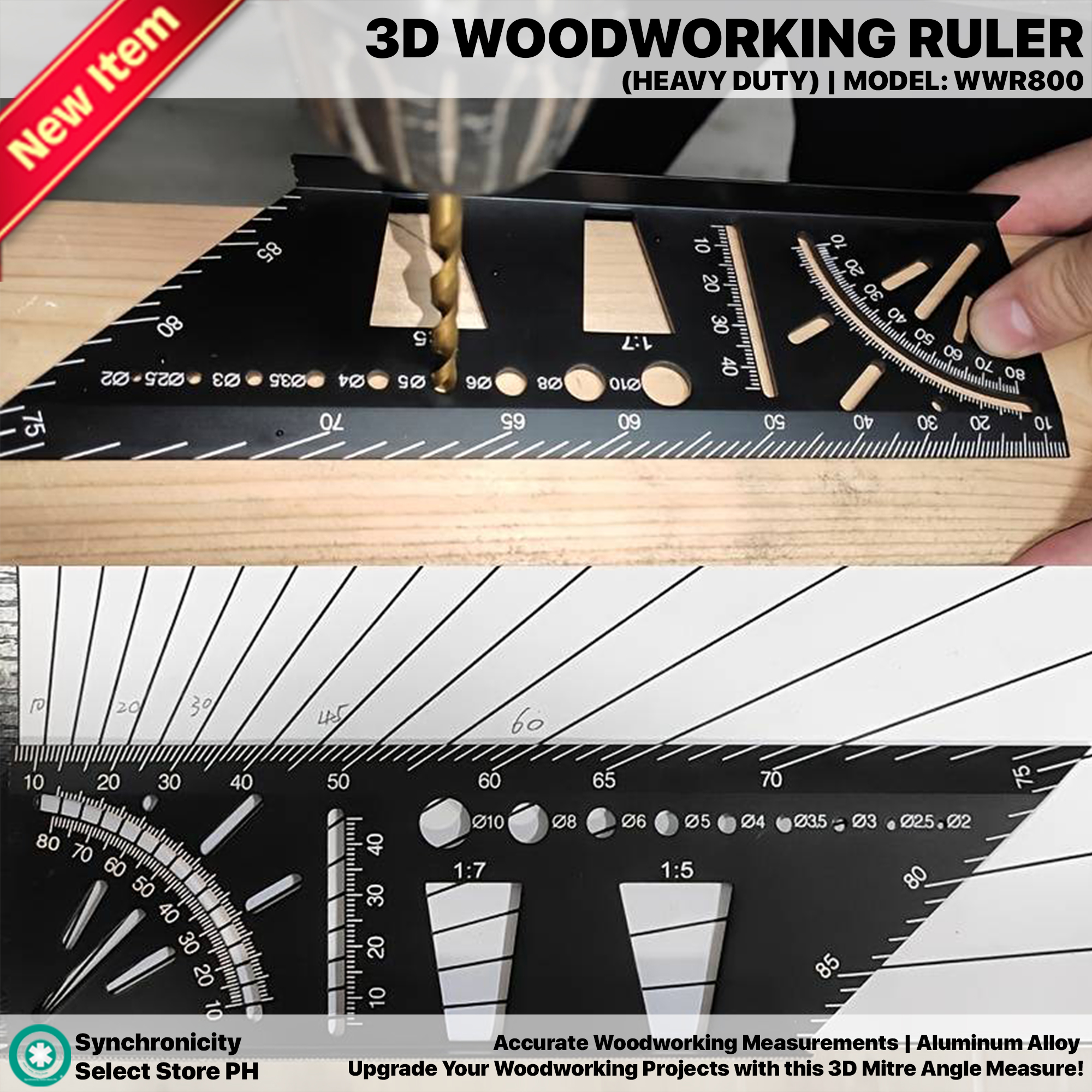 Versatile Woodworking 3D Positioning Ruler WWR800 Accurate 3D Wood ...