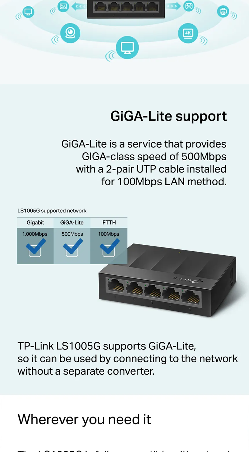 Switch TP-Link LS1005G de 5 puertos 