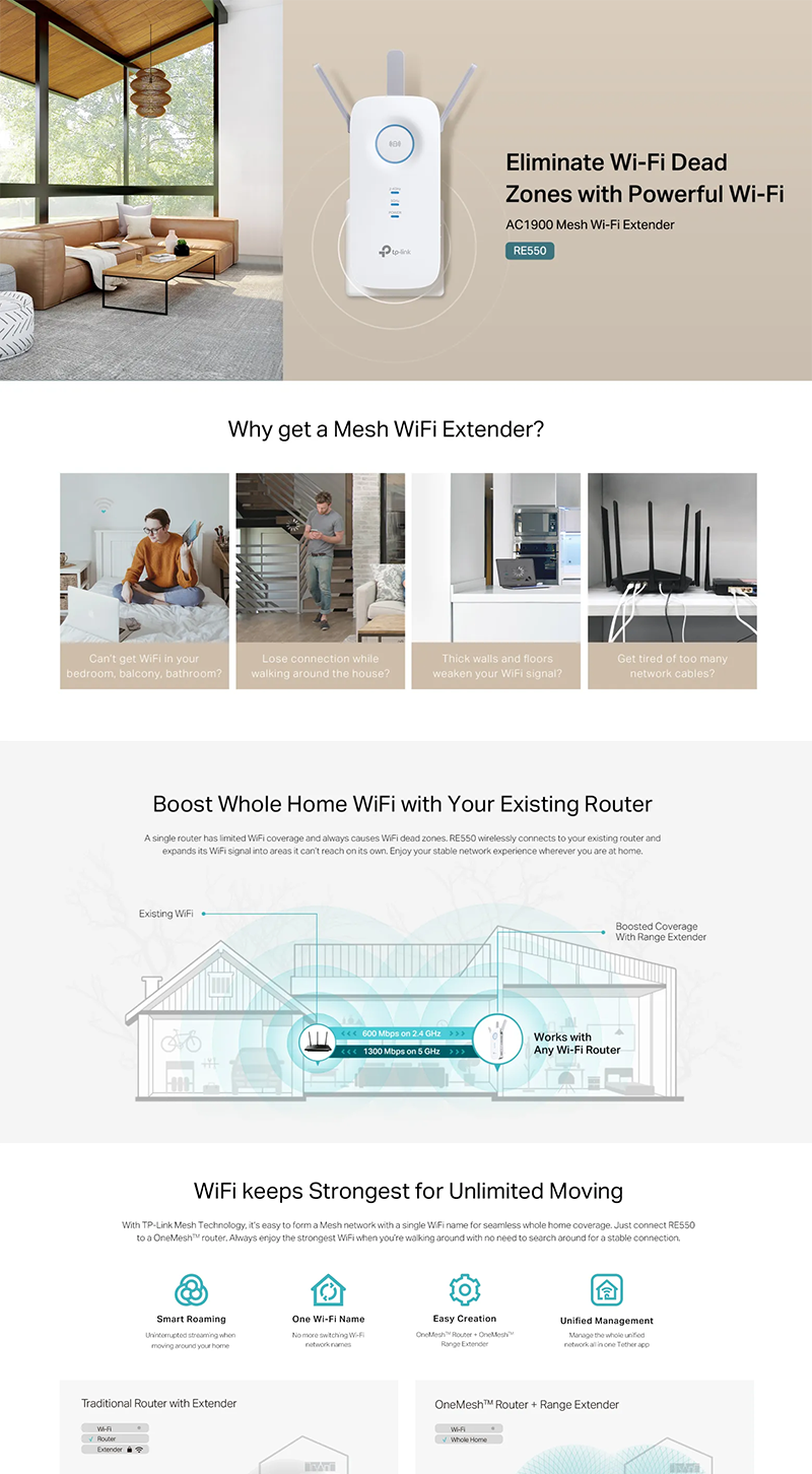 TP-Link RE550 AC1900 Dual-Band Wireless Mesh Wi-Fi Range RE550