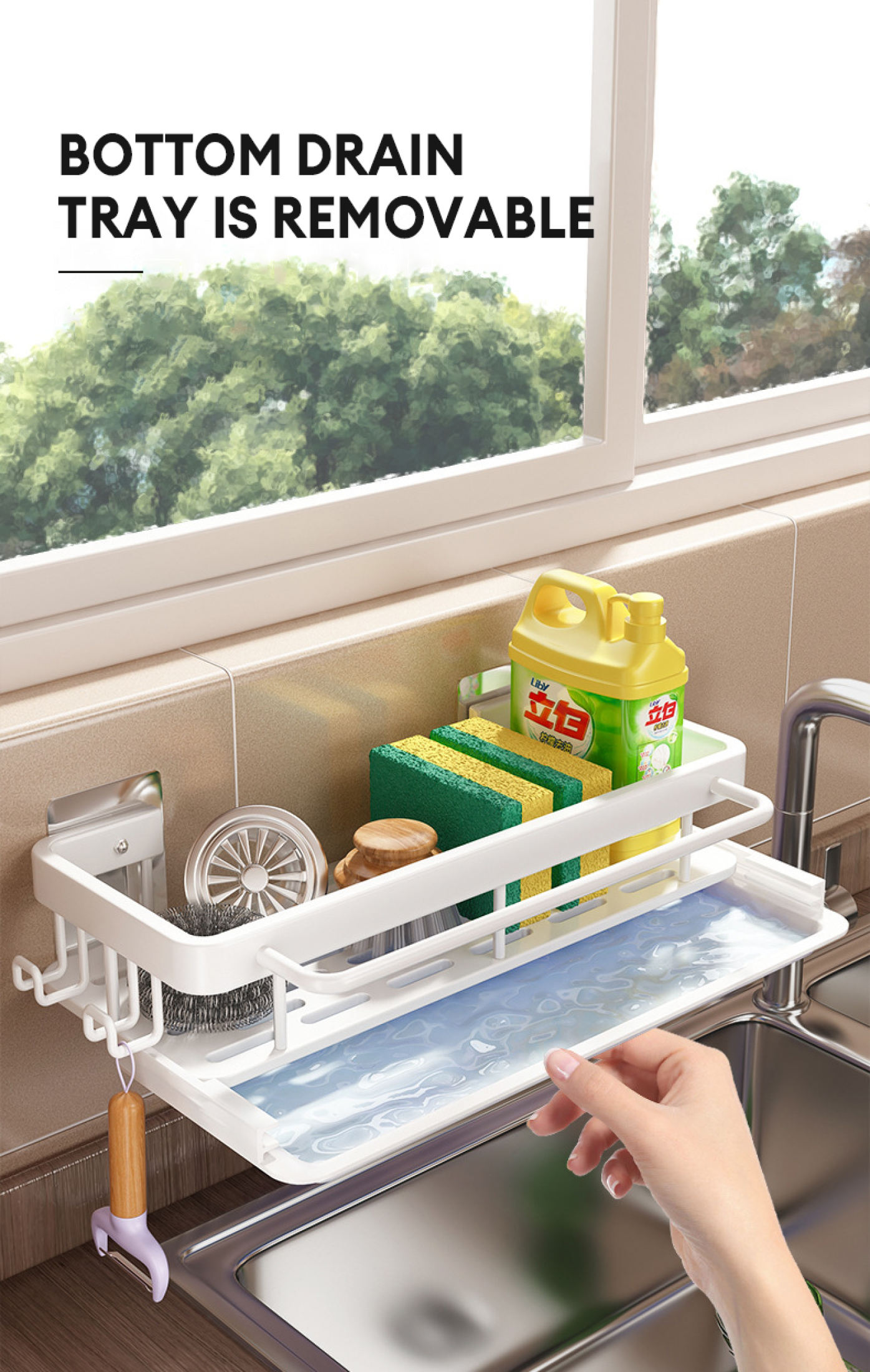 Space Aluminum Kitchen Sponge Holder Rack Holder Hanging Organizer Sink ...