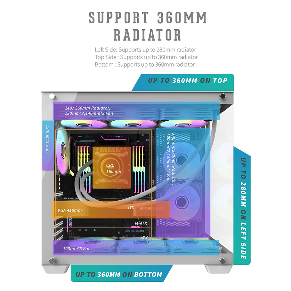 EasyPC| DarkFlash C285P pc case gaming| ATX |Tempered Glass| Black and ...