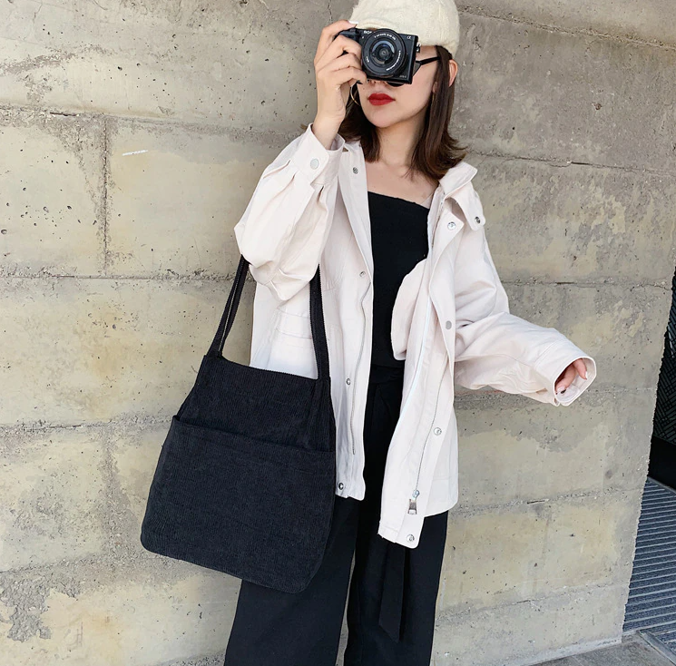 Korean New Fashion Corduroy Tote Bag Minimalist Corduroy Shoulder Bag ...