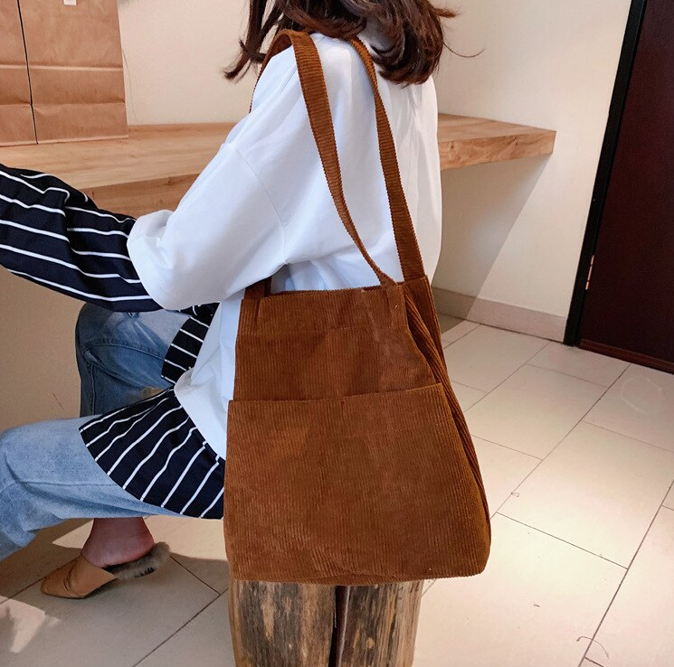 Korean New Fashion Corduroy Tote Bag Minimalist Corduroy Shoulder Bag ...