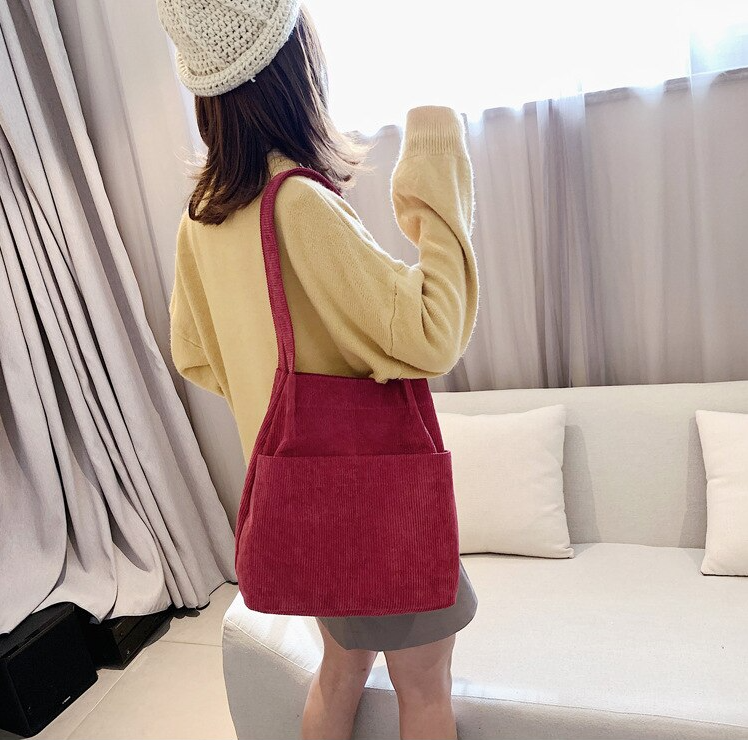 Korean New Fashion Corduroy Tote Bag Minimalist Corduroy Shoulder Bag ...