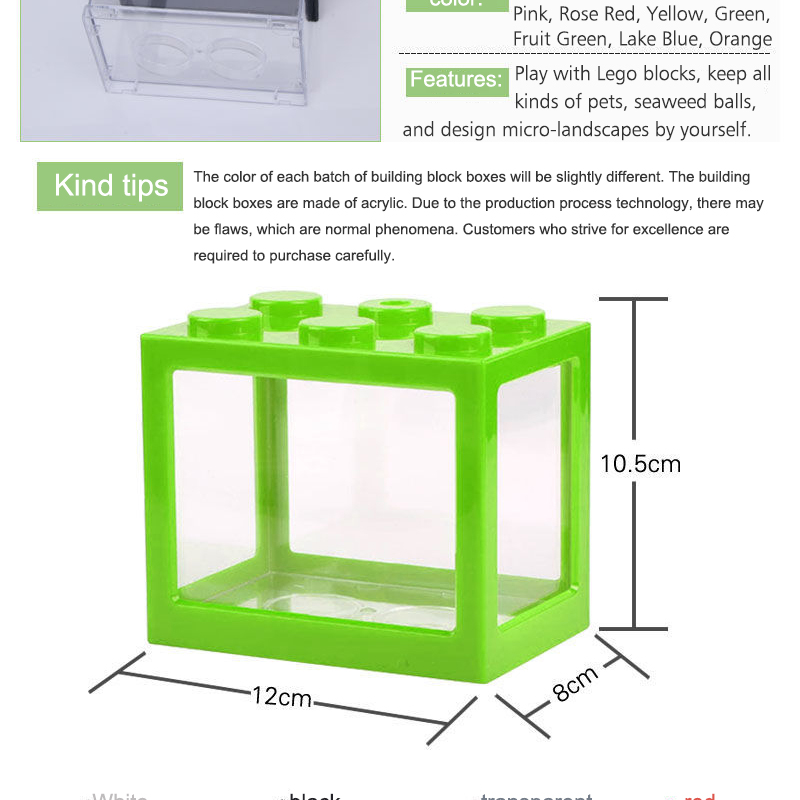 Mini Aquarium Fish Tank Block Tank Desktop Betta Guppy Building Block ...