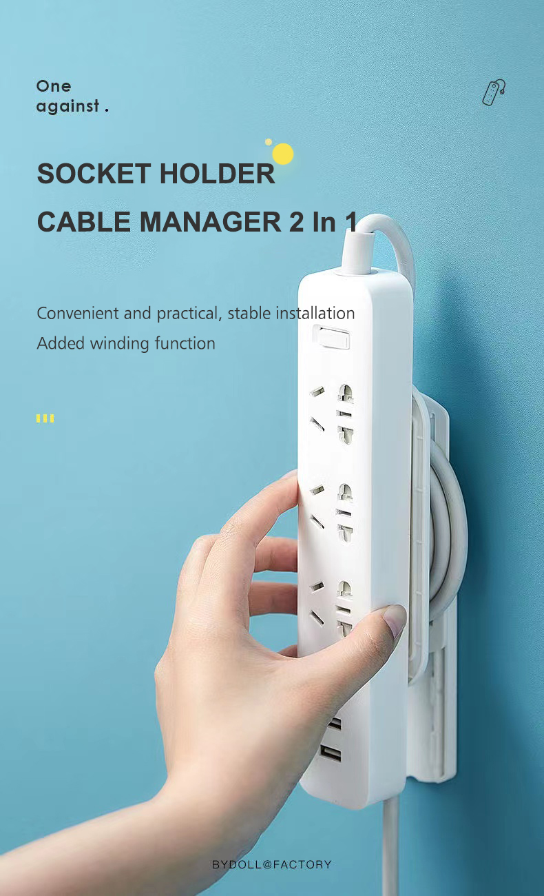 Wall Mounted Socket Extension Sticker Cable Organizer Wall Free Punch ...
