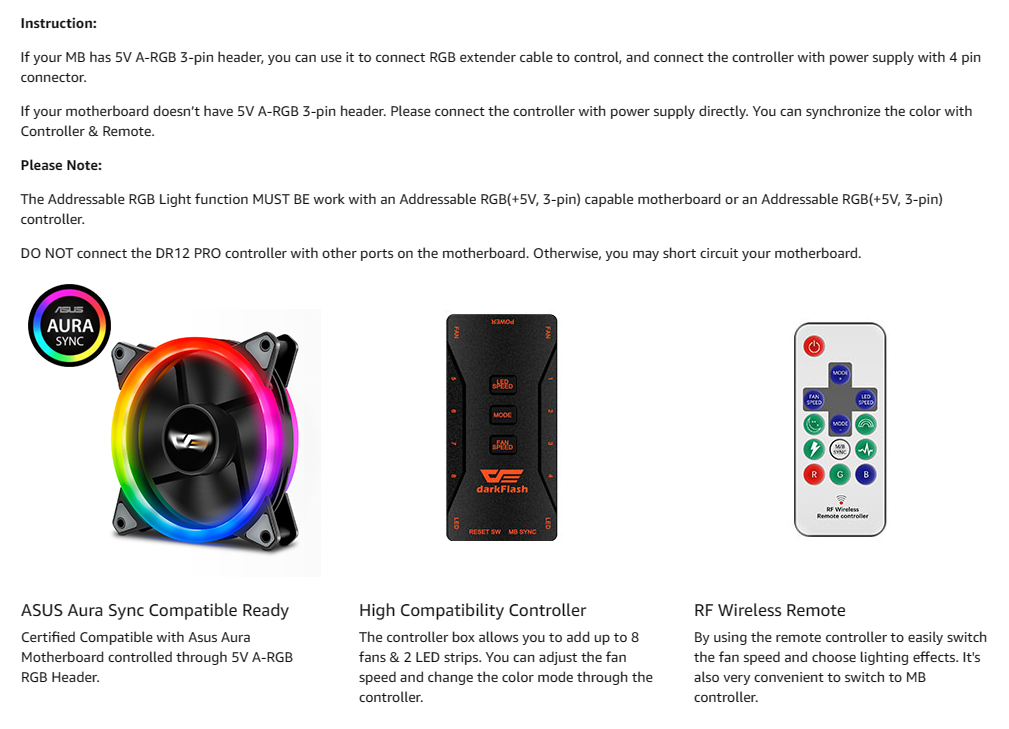 Itw | Darkflash DR12 Pro 3in1 Addressable 120mm RGB LED Case Fan Kit w ...