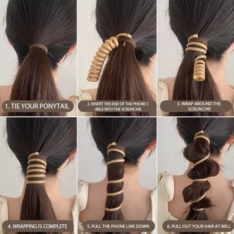 F Rainbow Color Spiral Hair Rope Head Rope Ponytail Hair Ring Rubber ...