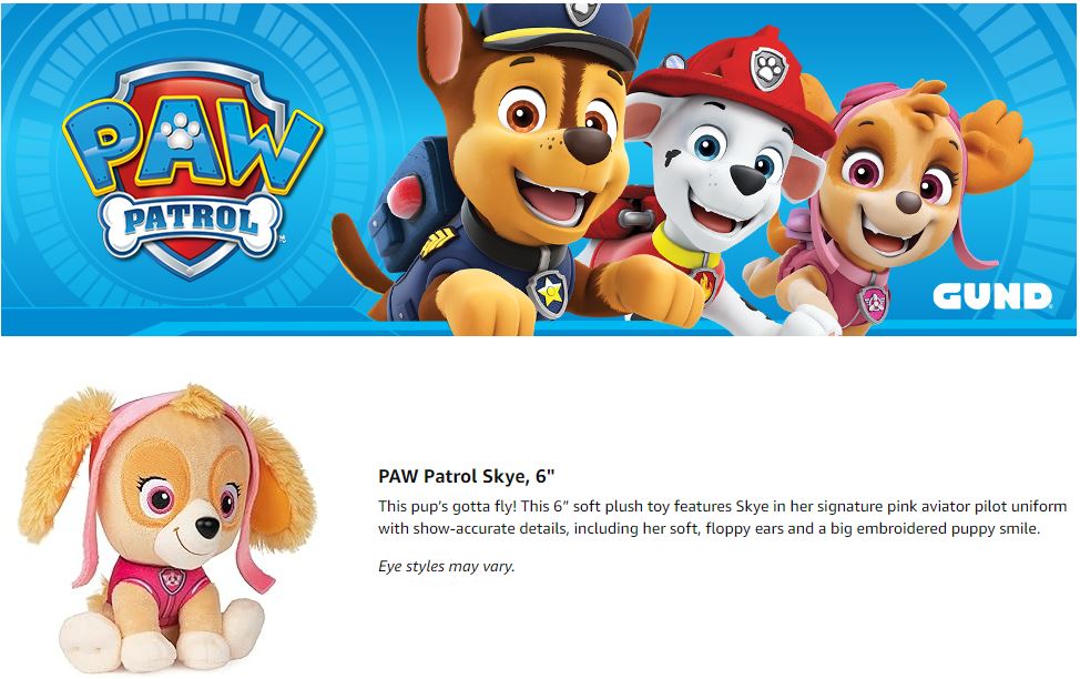 GUND Skye Plush Toy - 9" Paw Patrol Stuffed Animal With Gift Book, Official Licensed