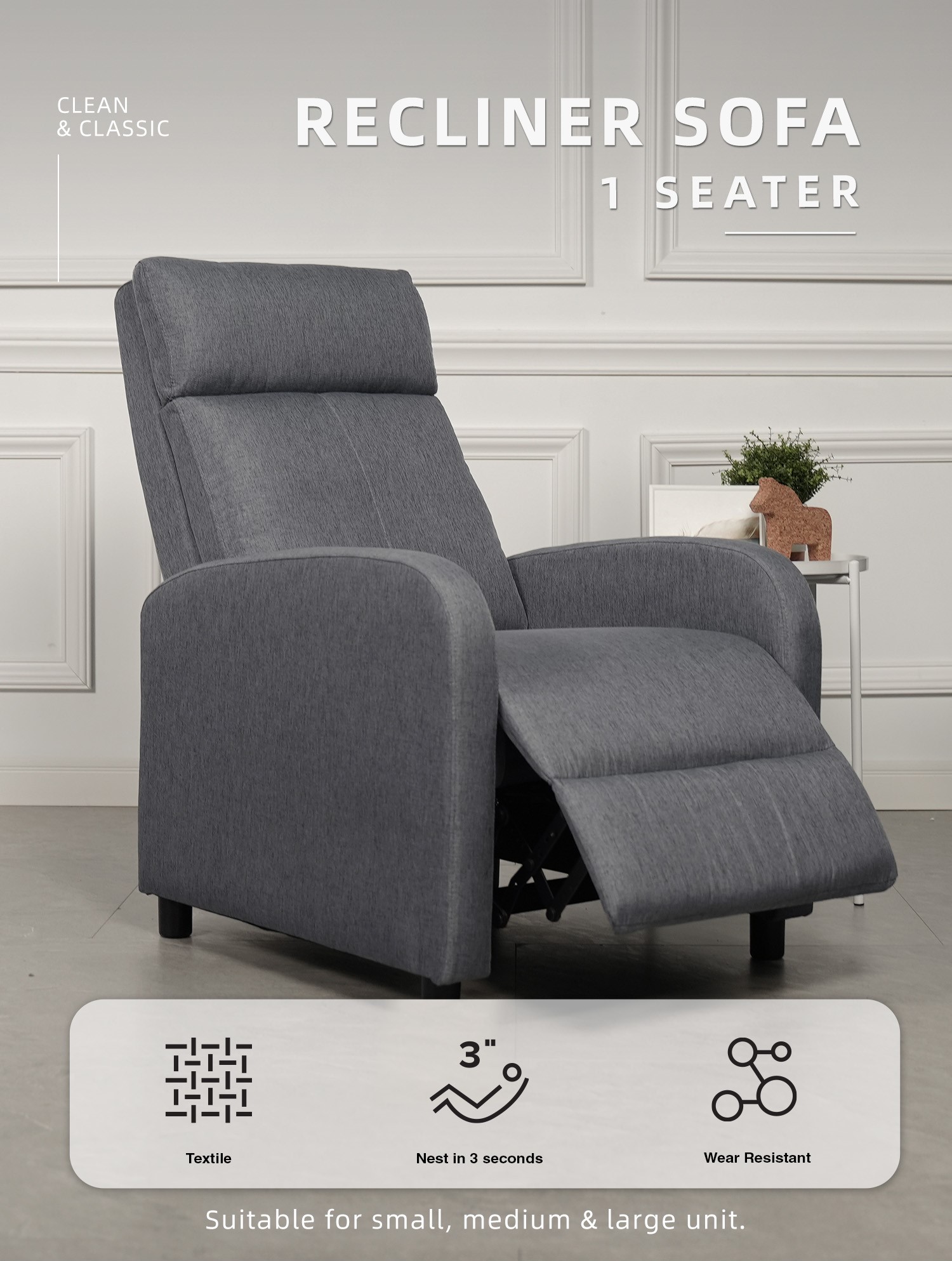 Homez Recliner Sofa Push Back Sofa 1 Seater Sofa Lazy Sofa Beauty Sofa