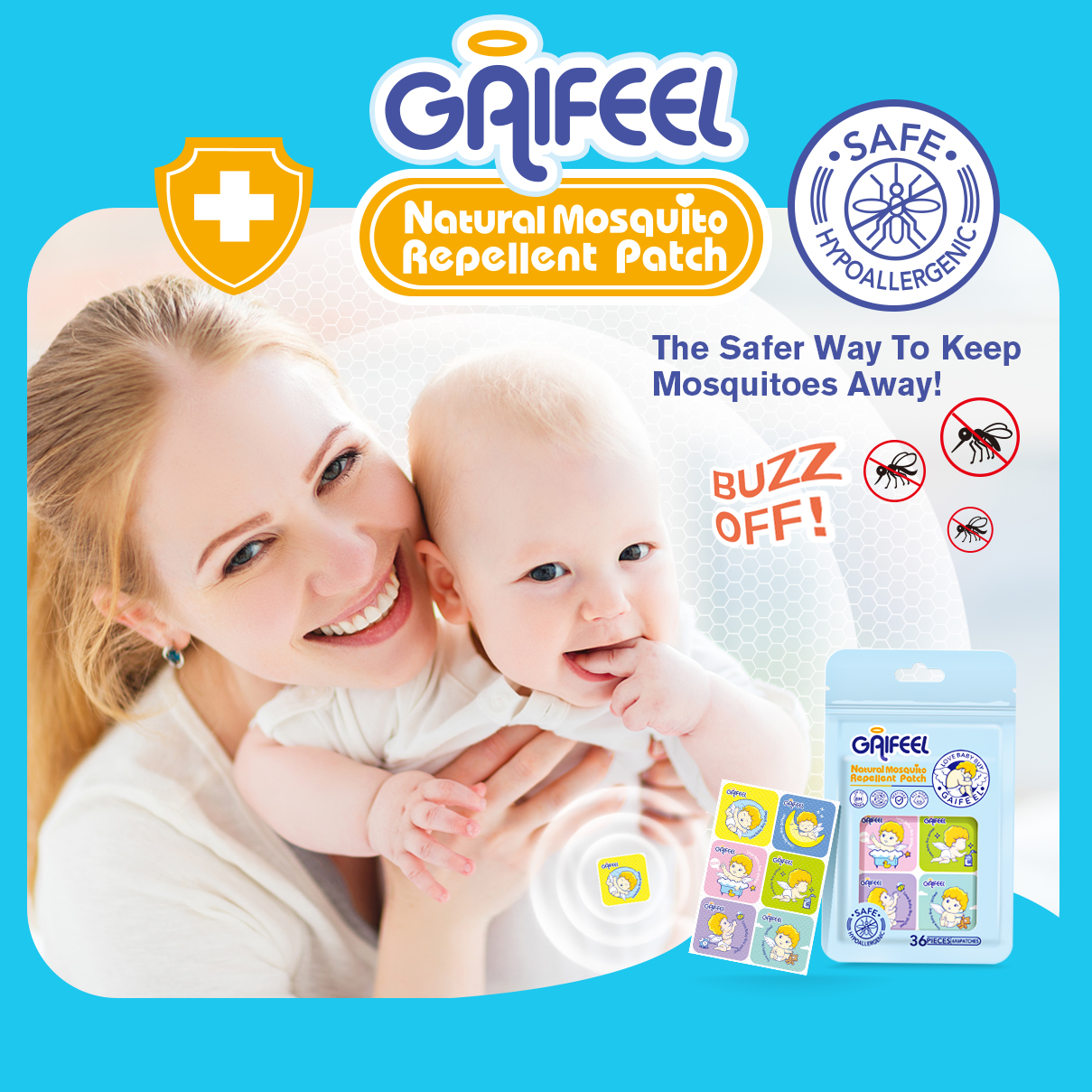 GAIFEEL Baby 36 PCS Mosquito Patch Natural Mosquito Repellent Patch Up ...