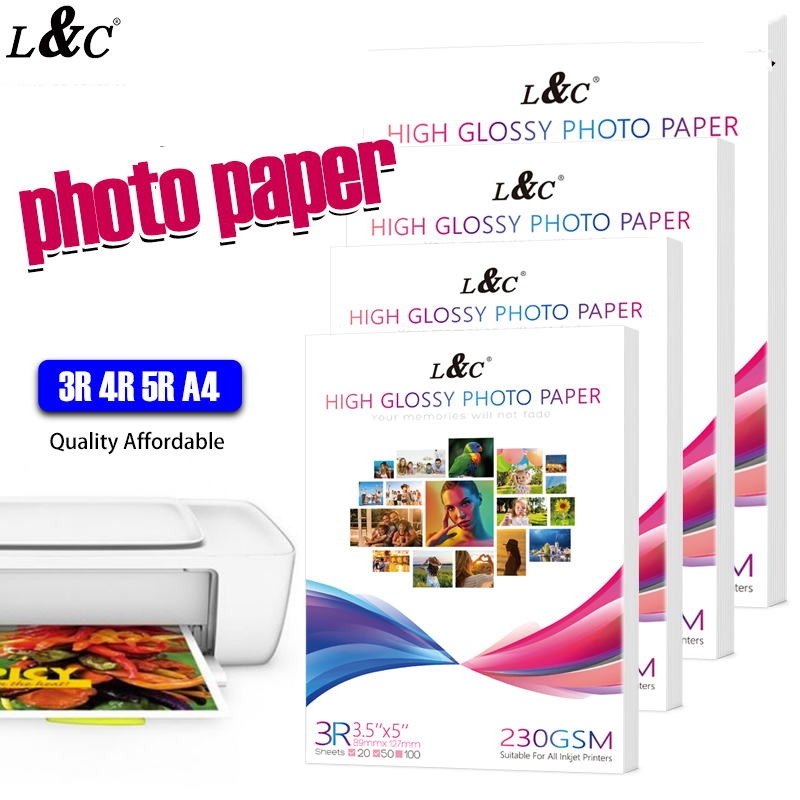 L&C Photo Paper 230gsm 50 Sheets per pack A4 3R 4R 5R Size 180gsm High ...