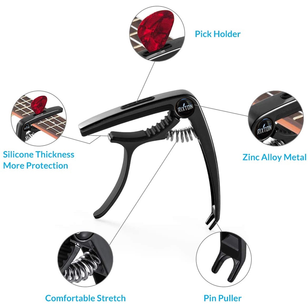 RIXTON Guitar Capo with Pick Slot Metal Wood Grain Guitar Capo Easy ...