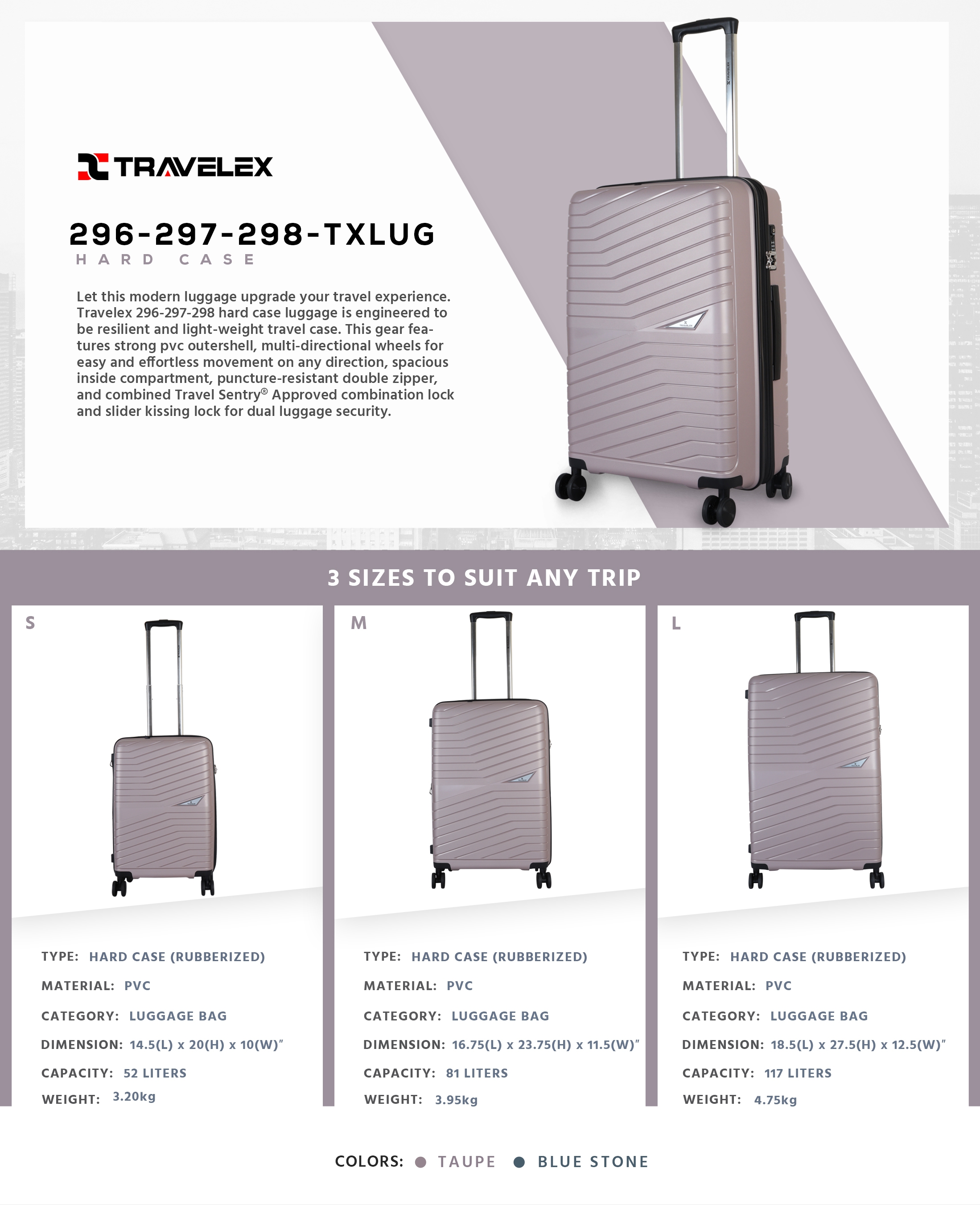 TRAVELEX 296 297 298 Hard Case Luggage Small to Large Shopee Philippines