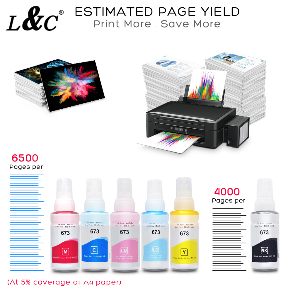 L&C 673 Ink Refill ink for L800 L801 L805 L810 L850 L1800 L series ...