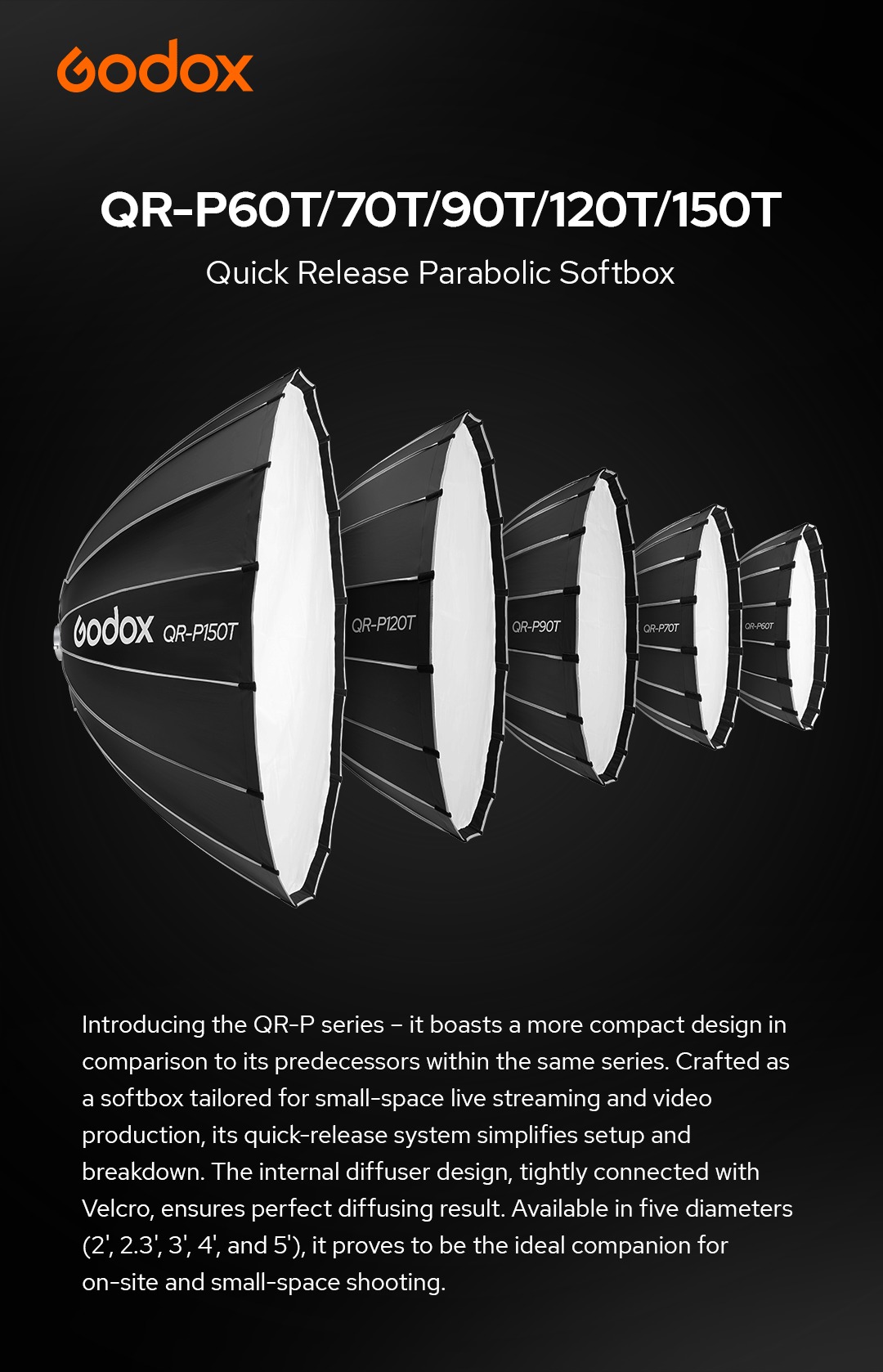 Godox 120CM 150CM Foldable Quick Release Parabolic Umbrella Softbox QR ...