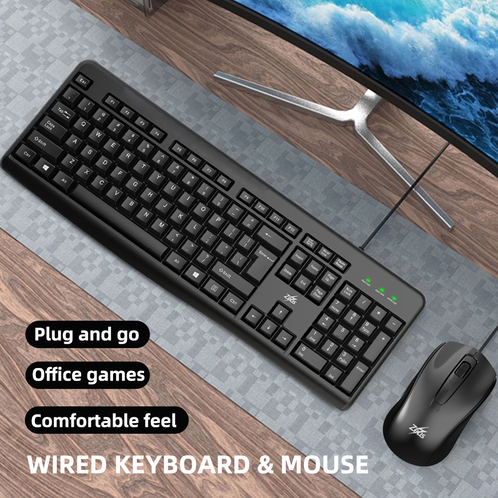 Zeus GK-718 Slimline Wired Keyboard and Mouse Combo Set USB Plug-and ...