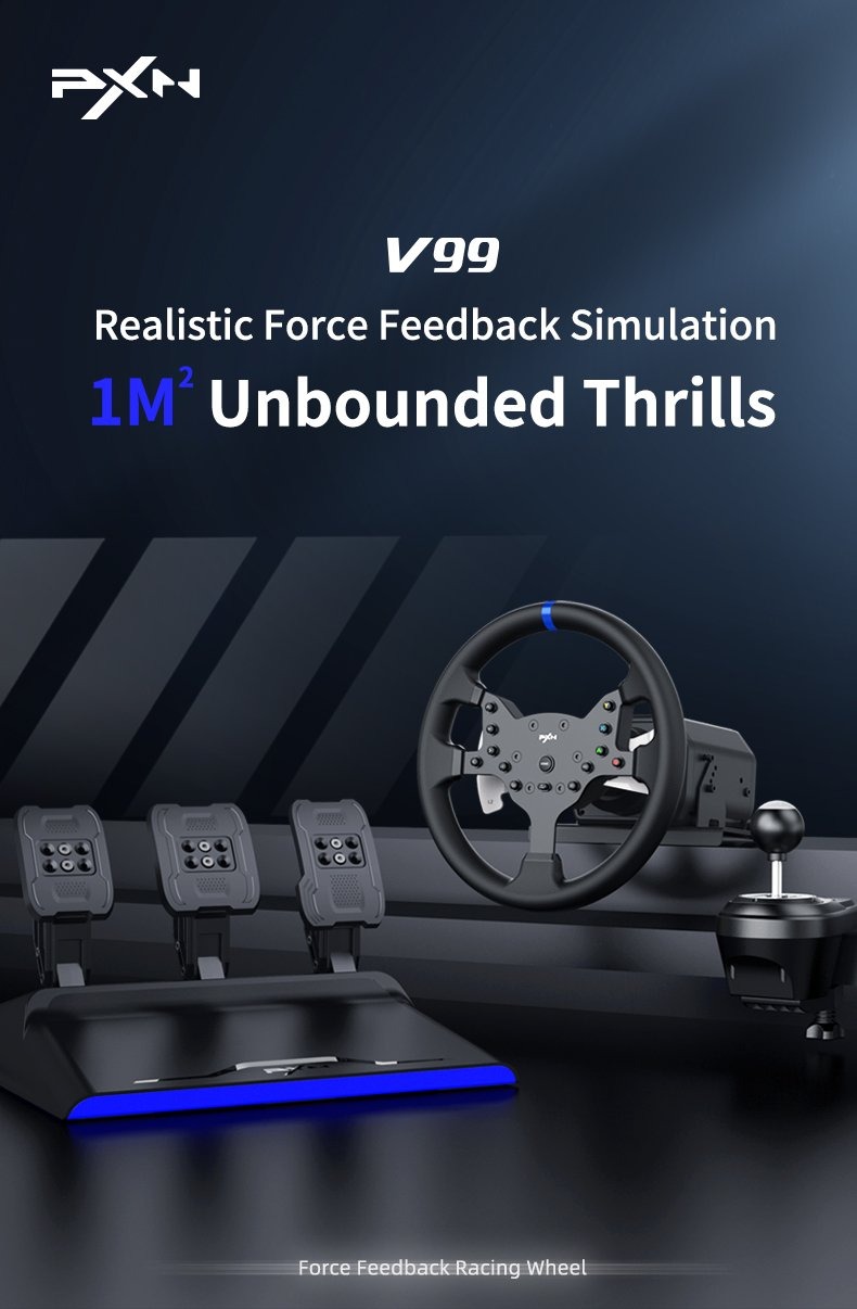 PXN V99 Racing Game Controller Set w/ Force Feedback Steering Wheel, 6 ...