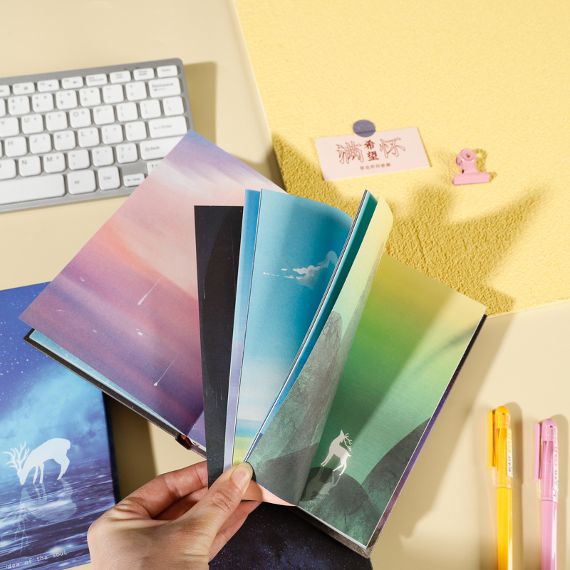 Night Luminous Notepad A5 Notebook Elk Starry Sky Color Page Diary Book ...