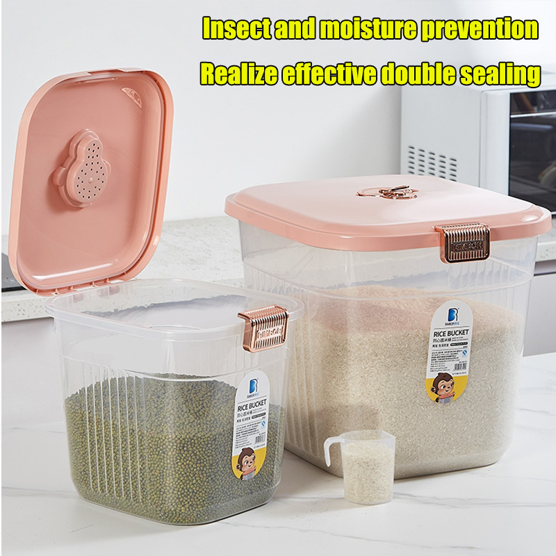 25KG Kitchen Rice Bucket Dispenser Flour Transparent Sealed Bucket ...