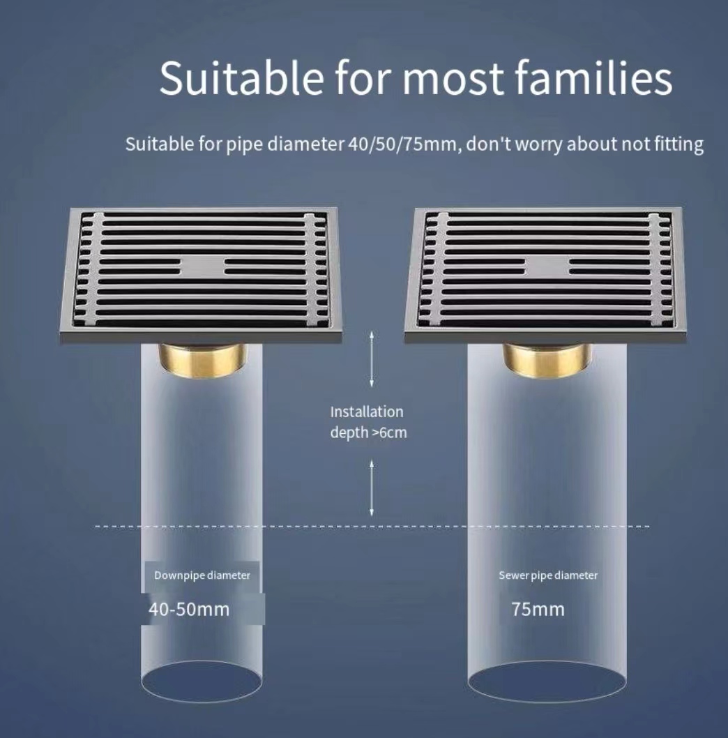 Square Floor Drains SUS304 Stainless Steel Shower Drainer Bathroom ...