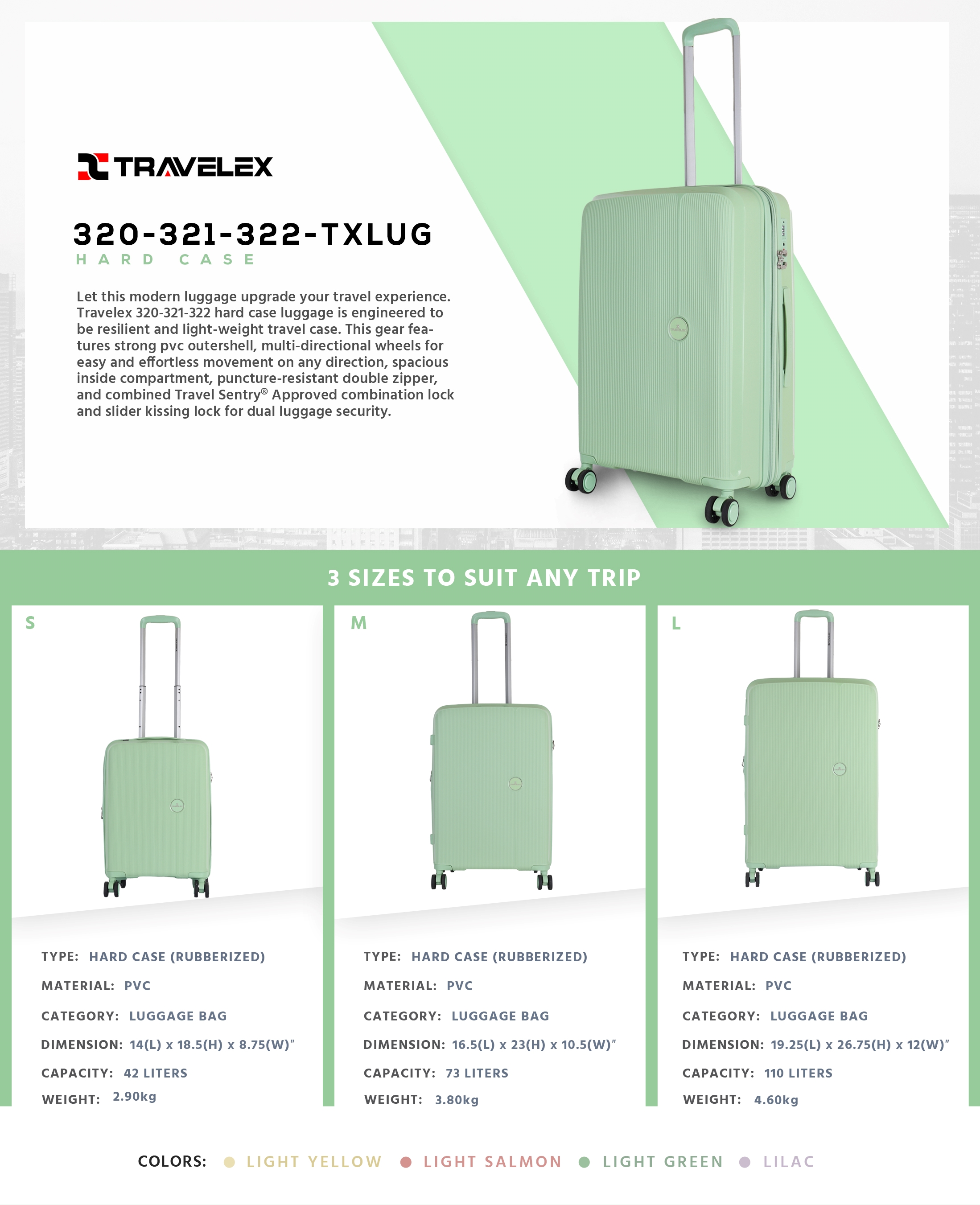 TRAVELEX 320-321-322 Hard Case Luggage (Small to Large) Shopee