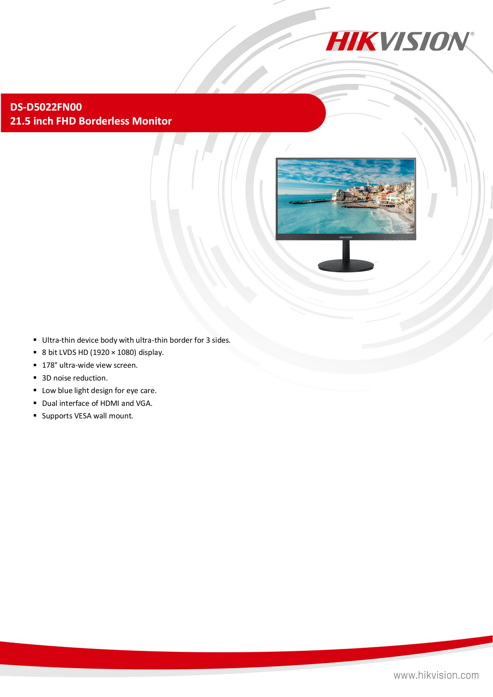 COD Hikvision 21.5 inch FHD Borderless Monitor Dual interface of HDMI ...