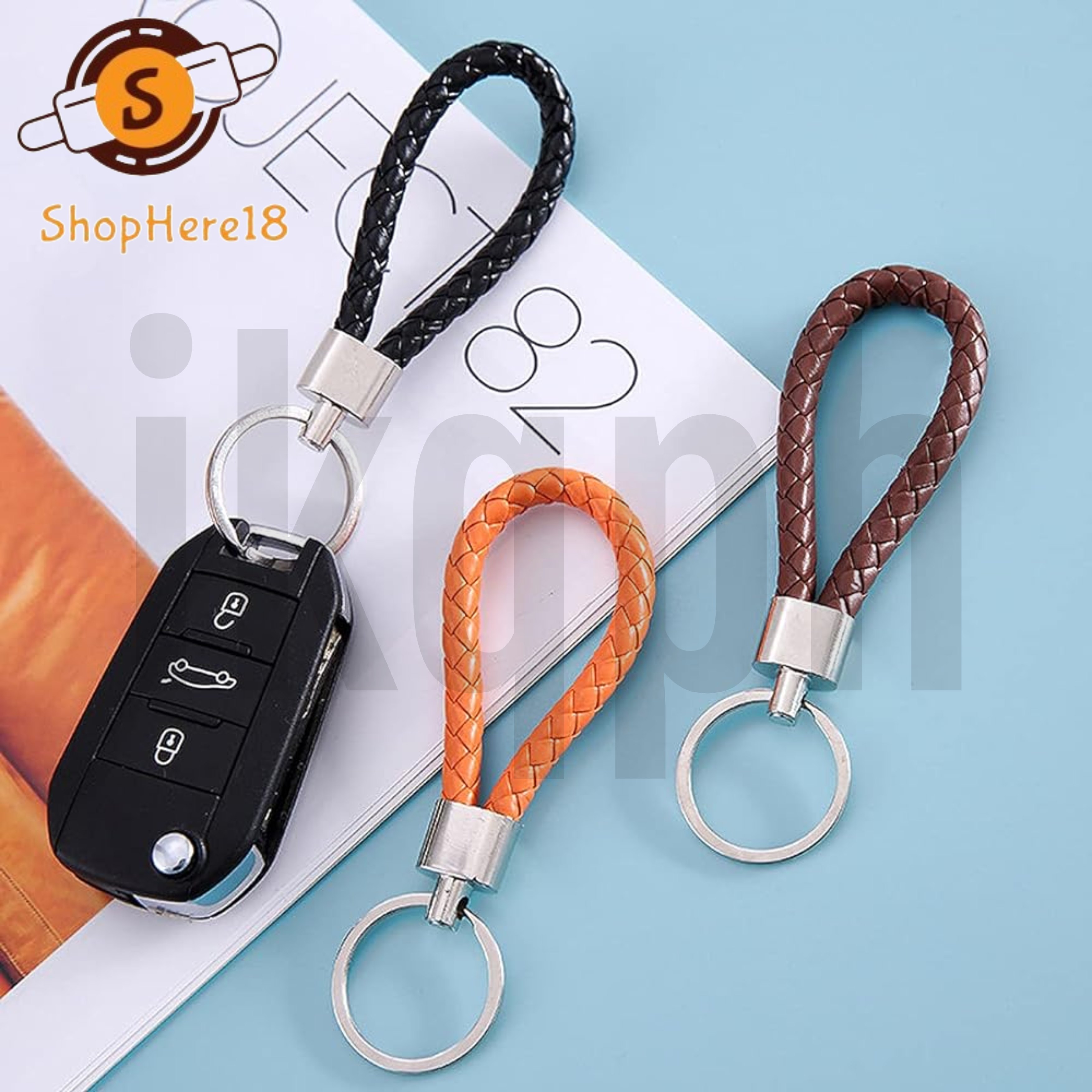 IKQPH 1pc PU Leather Braided Woven Rope Keychain DIY Bag Pendant Key ...