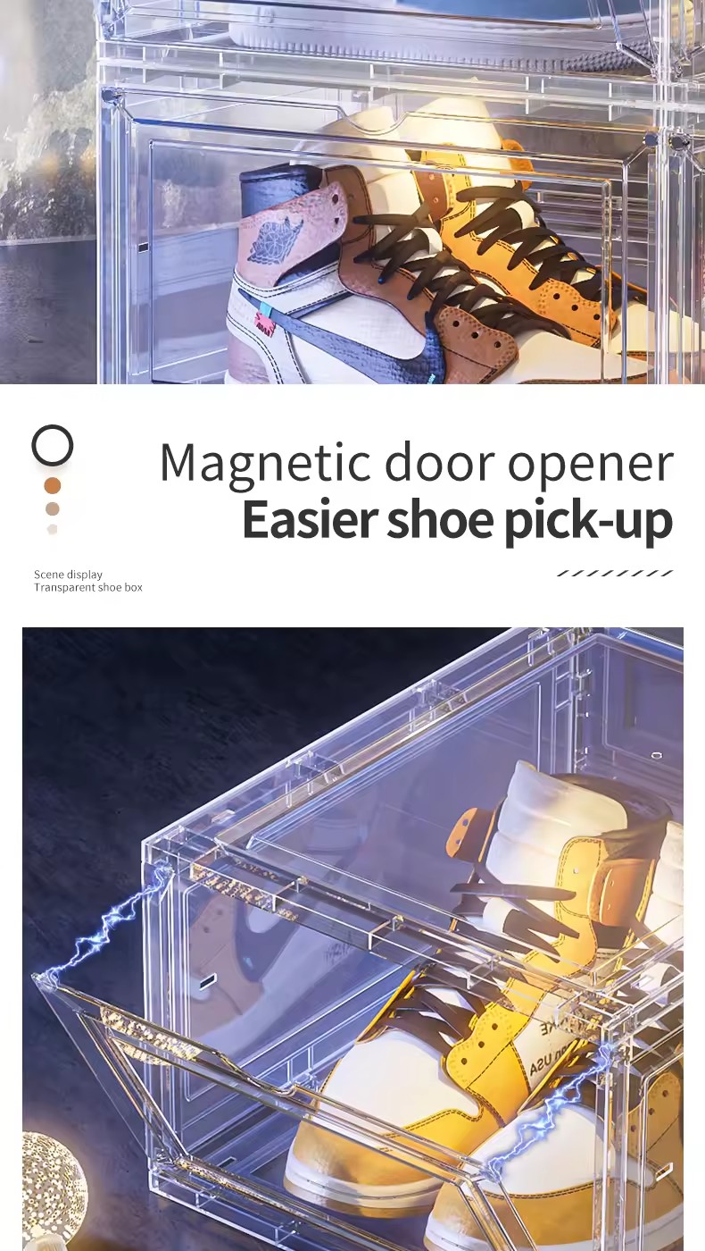 Acrylic shoe box Magnetic side drop shoe box Stackable Large Sneaker ...