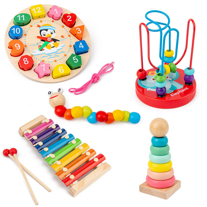 Wooden Toys Shape Puzzle Color Geometric Board Jigsaw Blocks Children's ...