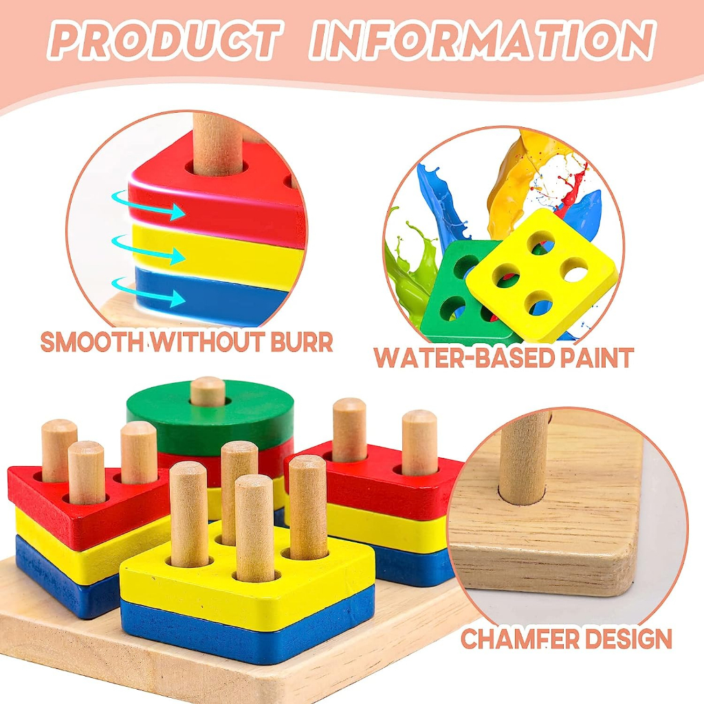 Timi Wooden Educational Toys Shape Puzzle Color Geometric Board Jigsaw ...