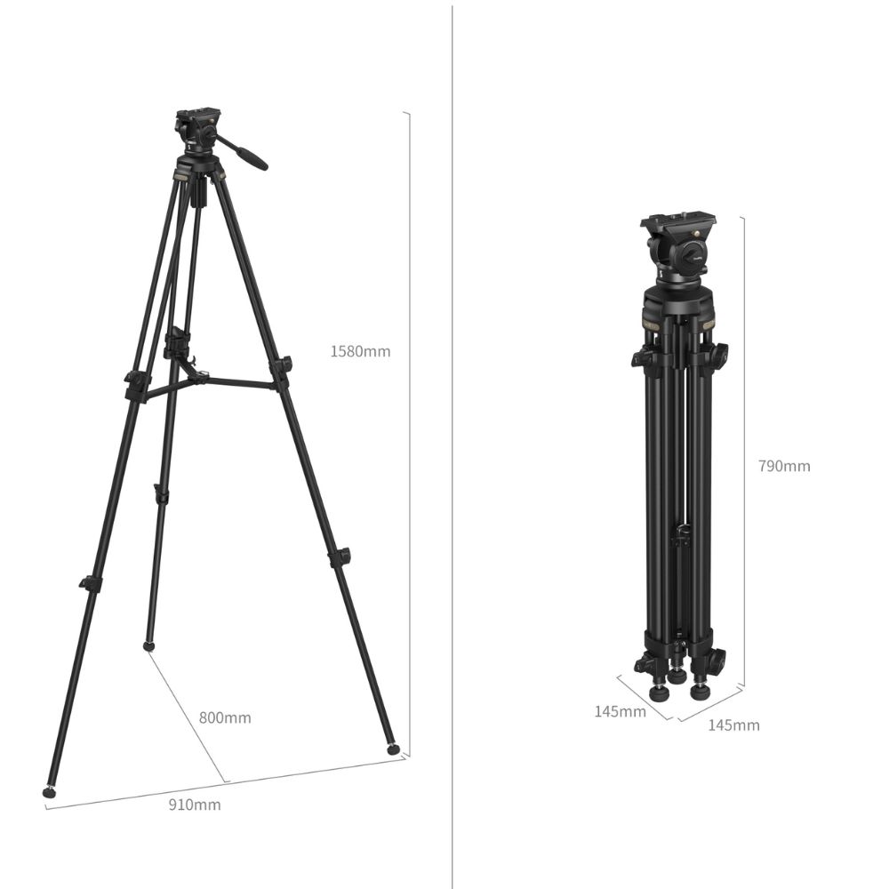SMALLRIG FT-S303 FreeSpeed Carbon Fiber Tripod, 59'' Travel Video Tripod with One-Twist Height Adjustment, 360° Fluid Head, Dual-Mode QR Plate, Weighs 6.4lbs, Max Load 13.2lbs / 6kg for Camera-4643