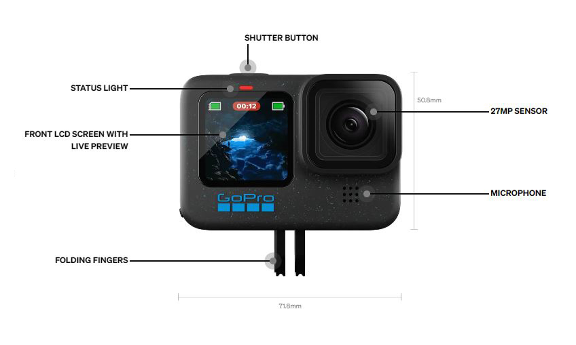 GoPro Hero12 Action Camera, Rugged + WaterProof, 10M (33FT) [ TCA ...