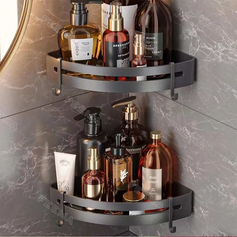 Shower Storage Rack, Bathroom Soap Rack, Black Corner Shelves Wall ...