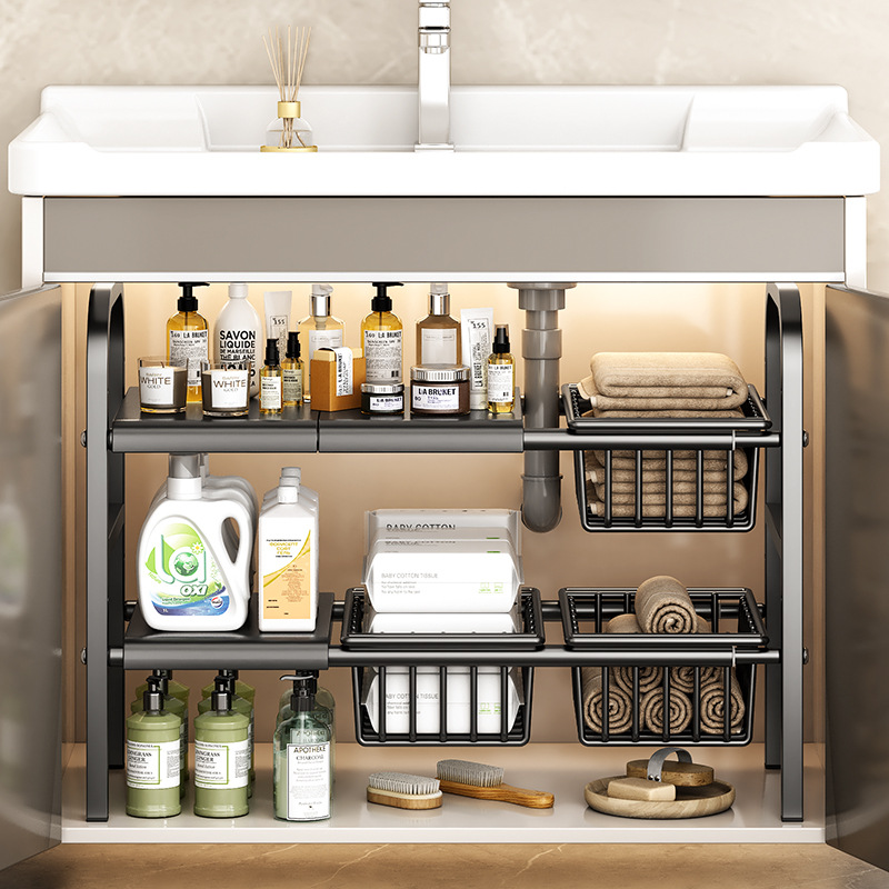 Under Sink Organizer Rack Adjustable Kitchen Storage Rack 2 tier