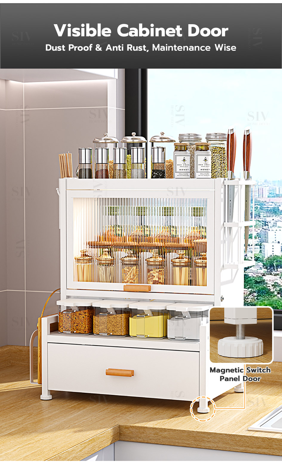 Siv 2/3-Tier Spice Cabinet Rack Kitchen Condiments Seasoning Storage ...