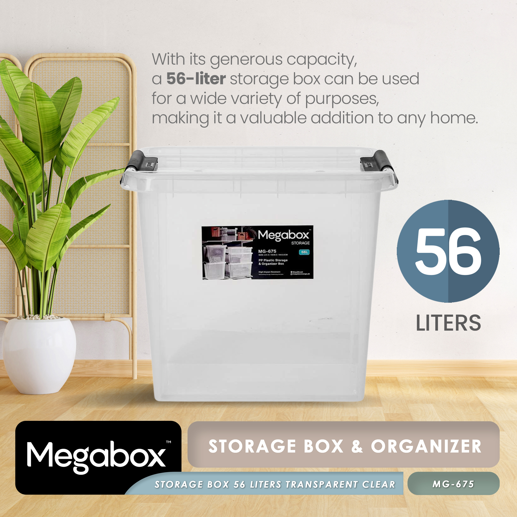 MG-675 MegaBox Storage & Organizer Box 56 liters - Transparent Clear ...