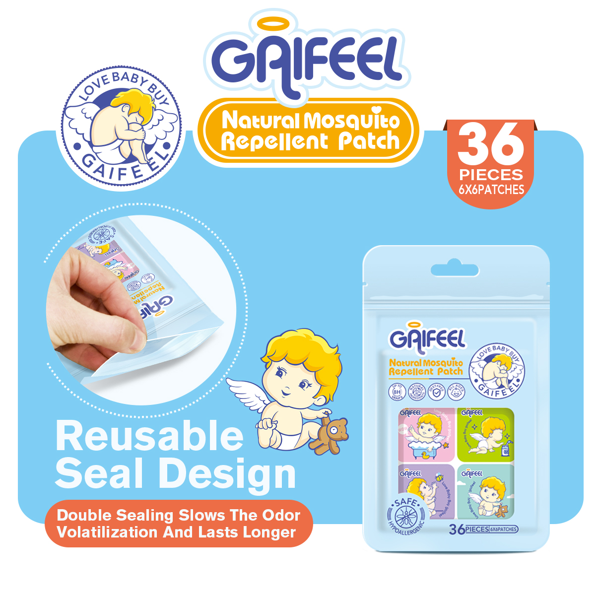 GAIFEEL Baby 36 PCS Mosquito Patch Natural Mosquito Repellent Patch Up ...