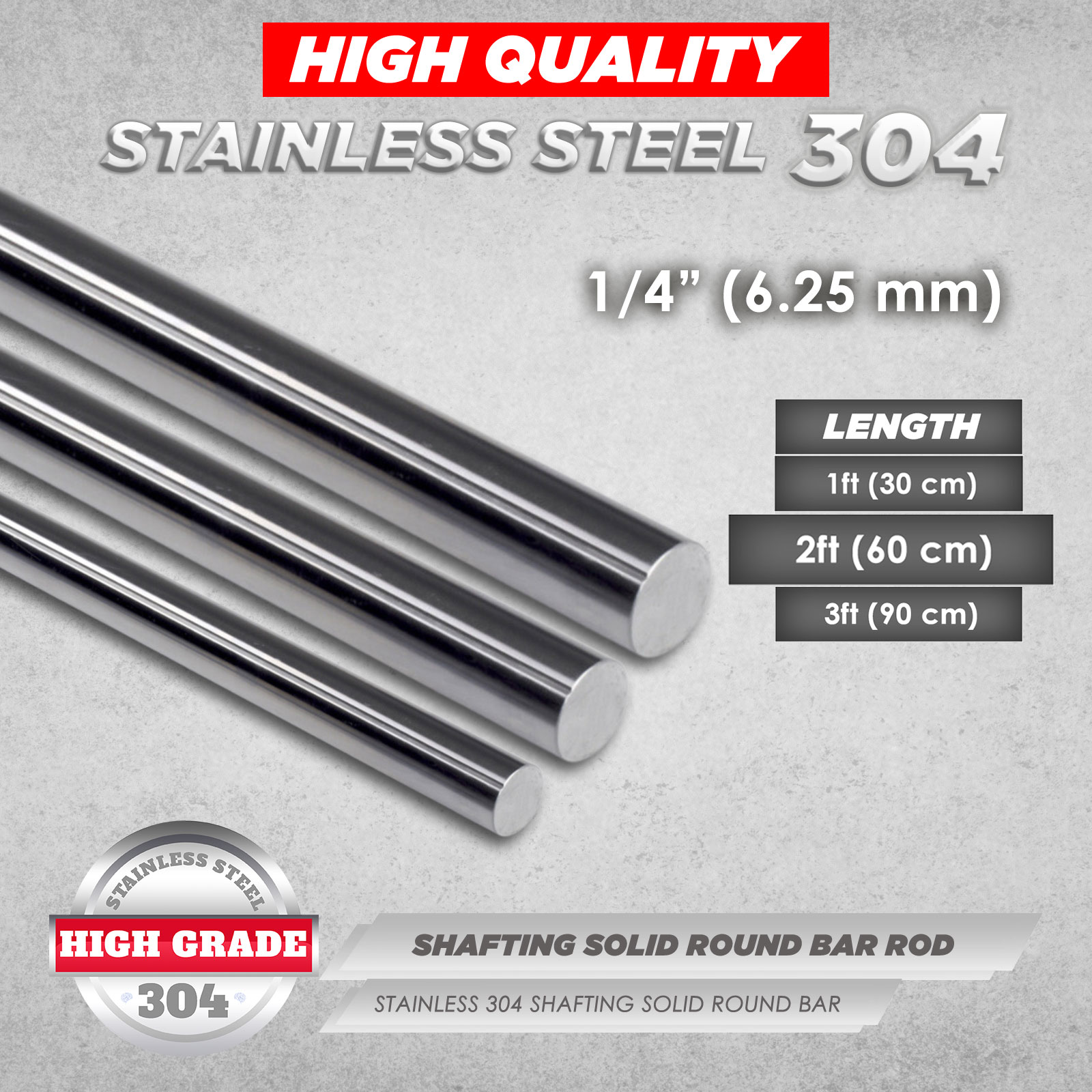 Stainless 304 Shafting Solid Round Bar Rod 1/4 inch (6.25mm) size ...