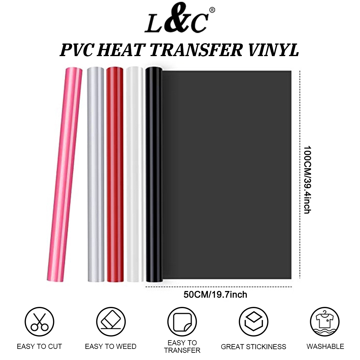 L&C PVC Heat Transfer Vinyl 50cm x 1 meter For T-Shirts & Garments Cdp ...