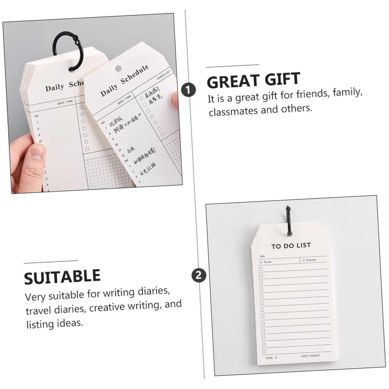 50sheets Memo Pad Key Ring Minimalist Loose Leaf Ring Note Pad (To do ...