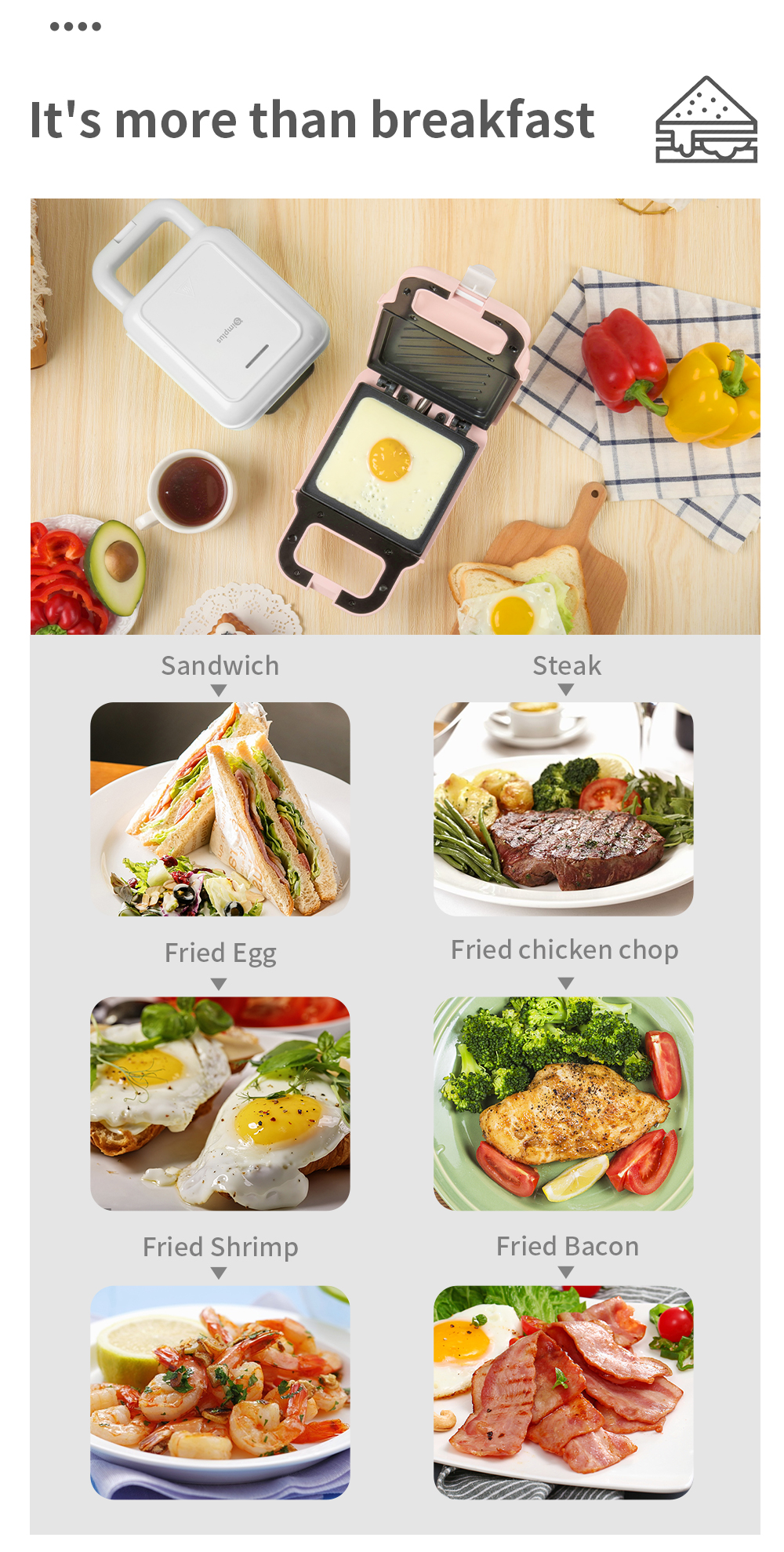 INSSA x Simplus Sandwich Maker Toaster Breakfast Maker MultiFunctional