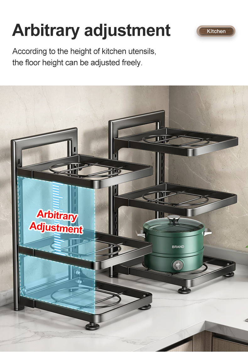 Kitchen Pan Organizer 2-4 Layer Pot Rack Adjustable Under Sink Caserole ...