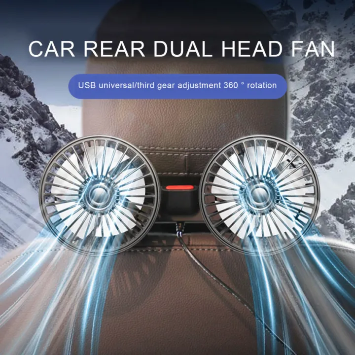 Car Rear Fan 360 Degrees Adjusted Double-headed USB Fans 3 Speeds Wind ...