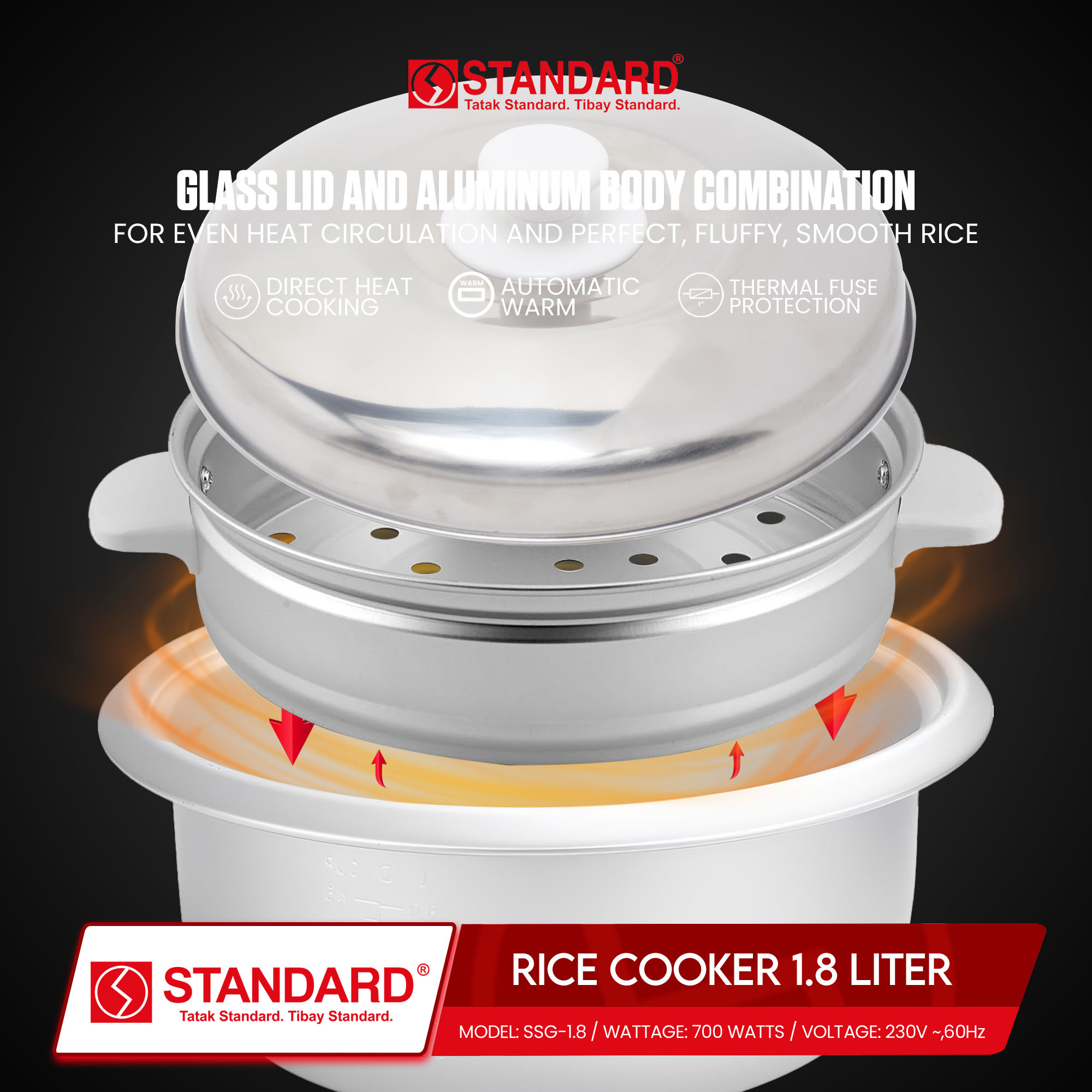 STANDARD Rice Cooker 1.8 Liters 10 Cups 700w - Yellow Elephant | Shopee ...