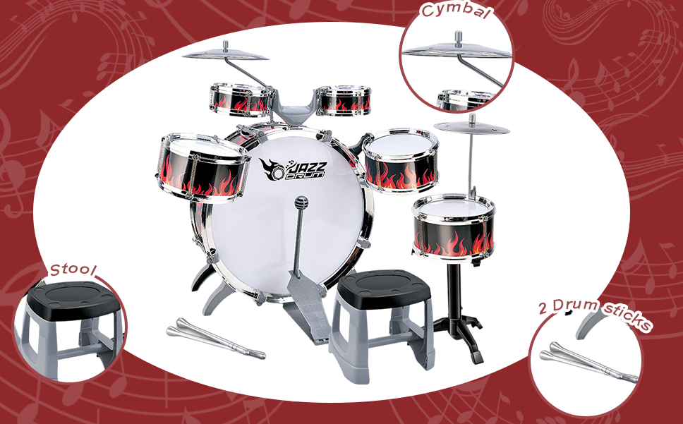 BANSID Kids Jazz Drum Set 8 Pcs Set Music Instrument Pretend Play Set