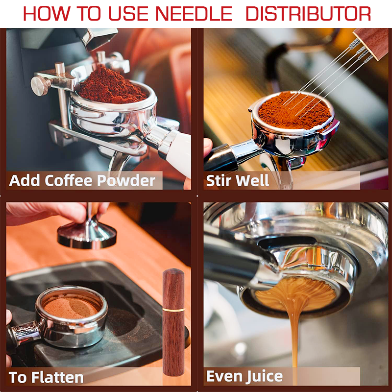 Lahome Stainless Steel Coffee Tamper Needles Distributor Wood Handle ...