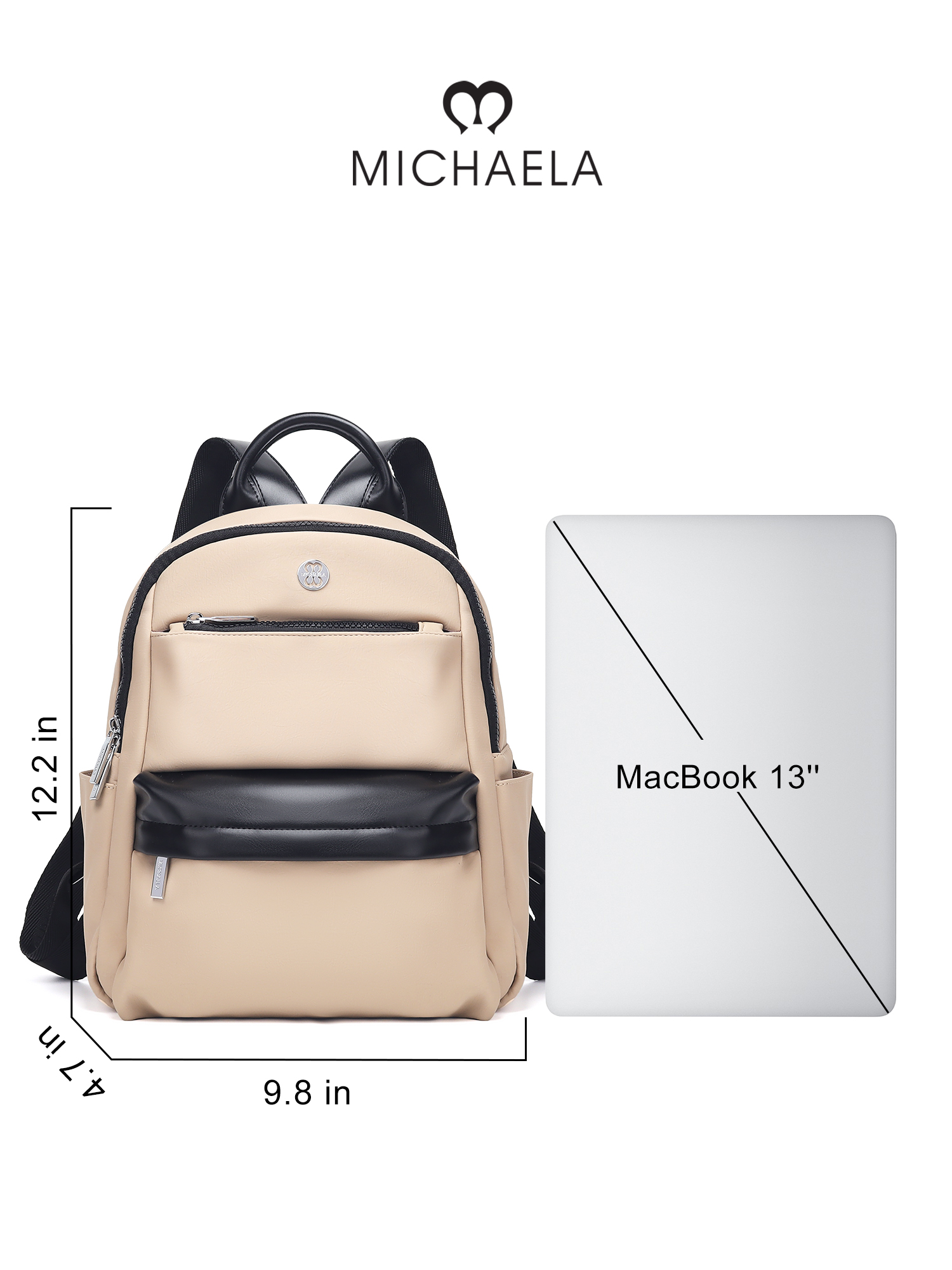 MICHAELA Two Tone Leather Backpack Minimalist Spacious for College ...