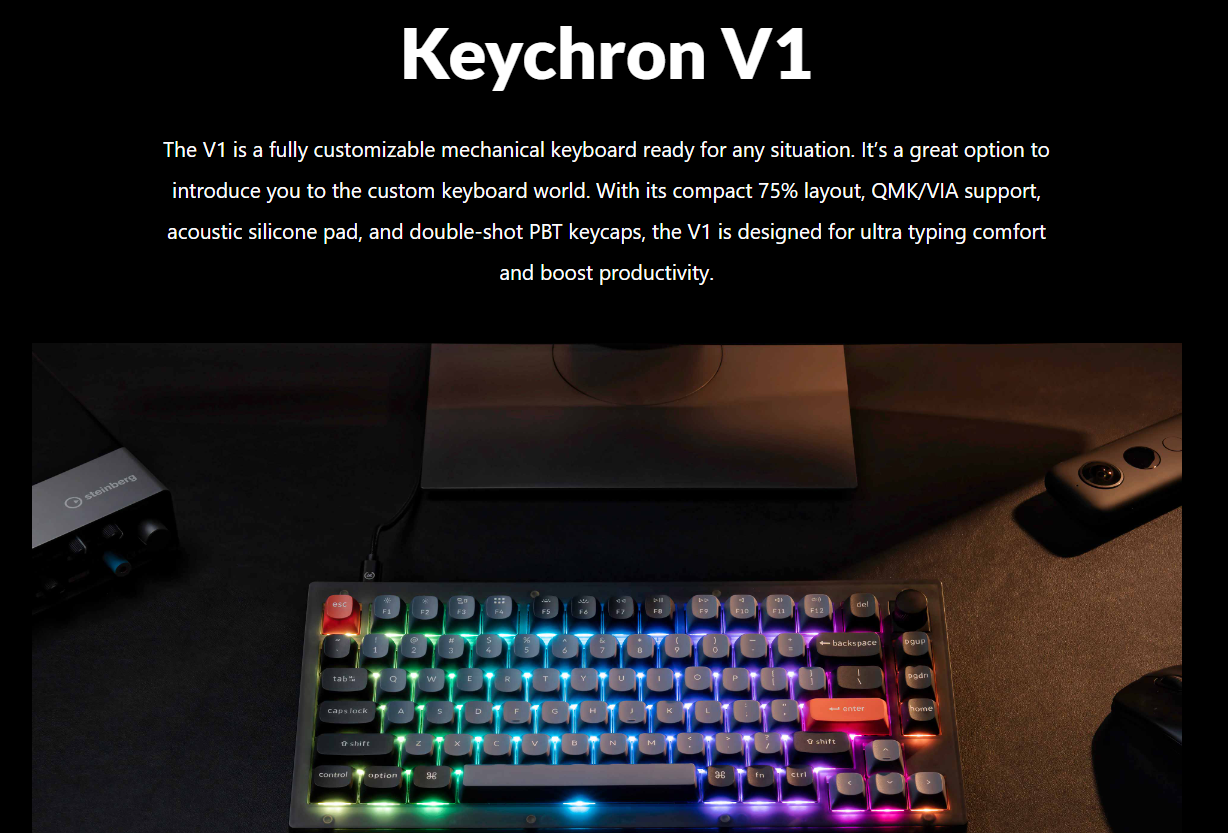 Keychron Wired Mechanical Keyboard V1 Frosted Black Fully Assembled ...