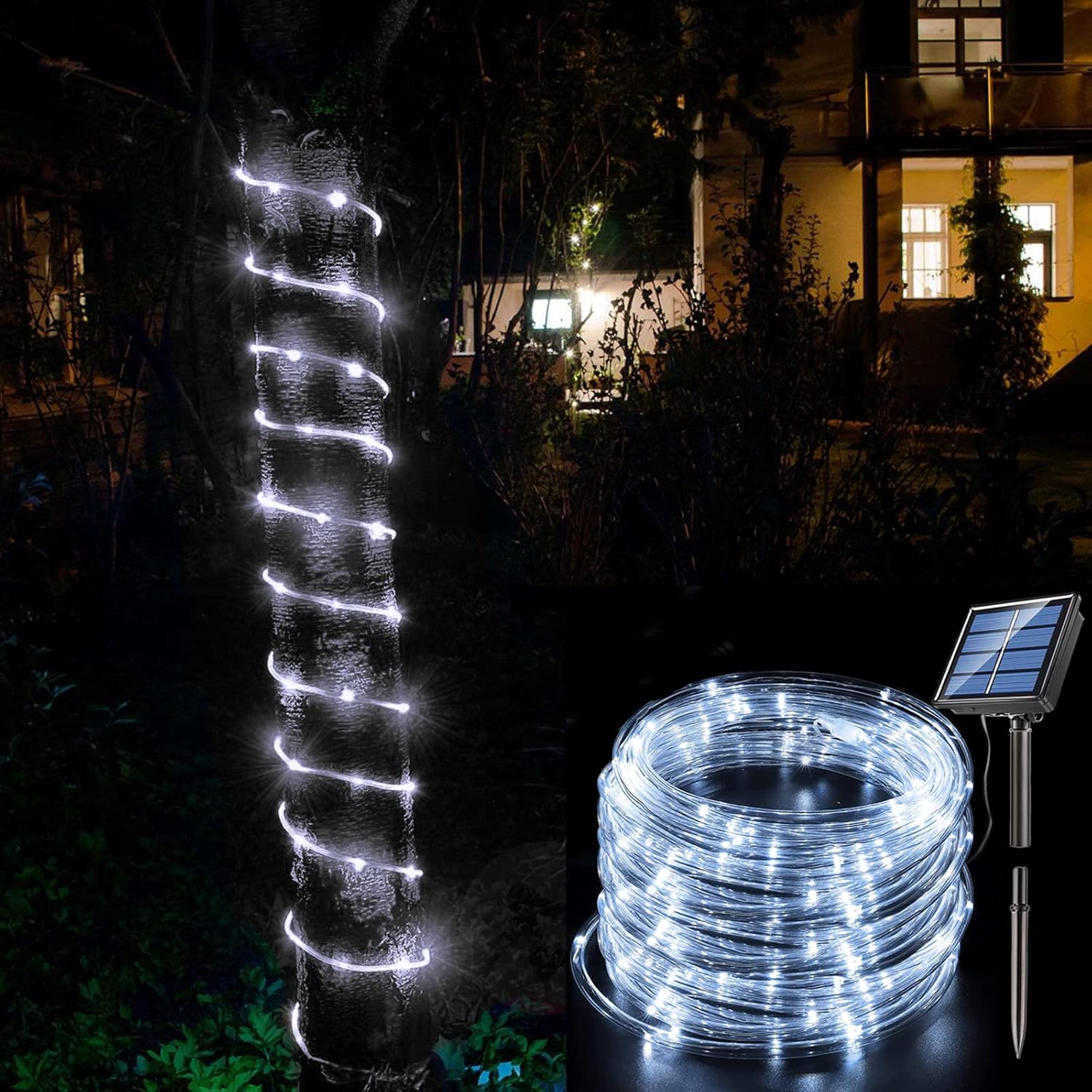 12M/100L Solar PVC Rainbow Tube Light Waterproof LED Outdoor Christmas